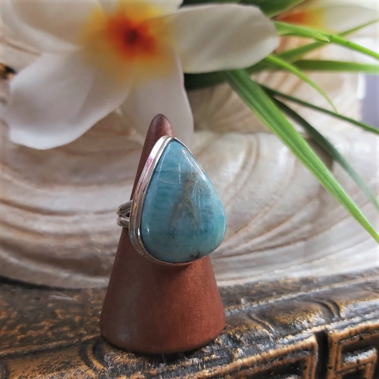 Larimar Emotional Healing Gemstone Ring US 8 (E1706)