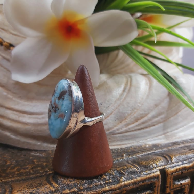 Larimar Emotional Healing Gemstone Ring US 8.5 (E1707)