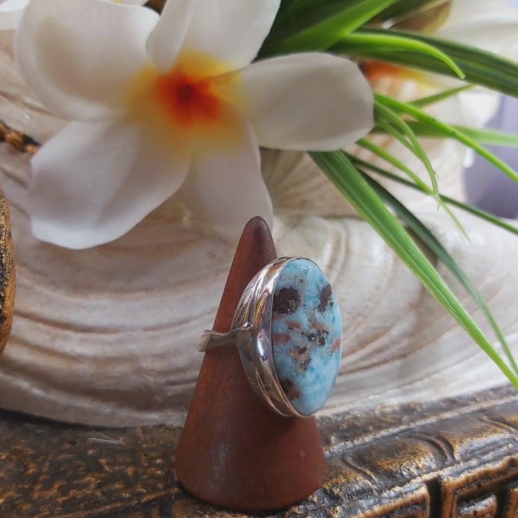 Larimar Emotional Healing Gemstone Ring US 8.5 (E1707)