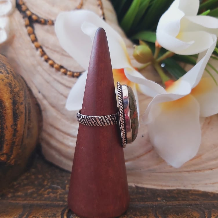 Unakite Emotional Release Gemstone Ring US 7.5 (E1744)