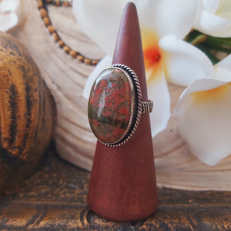 Unakite Emotional Release Gemstone Ring US 7.5 (E1744)