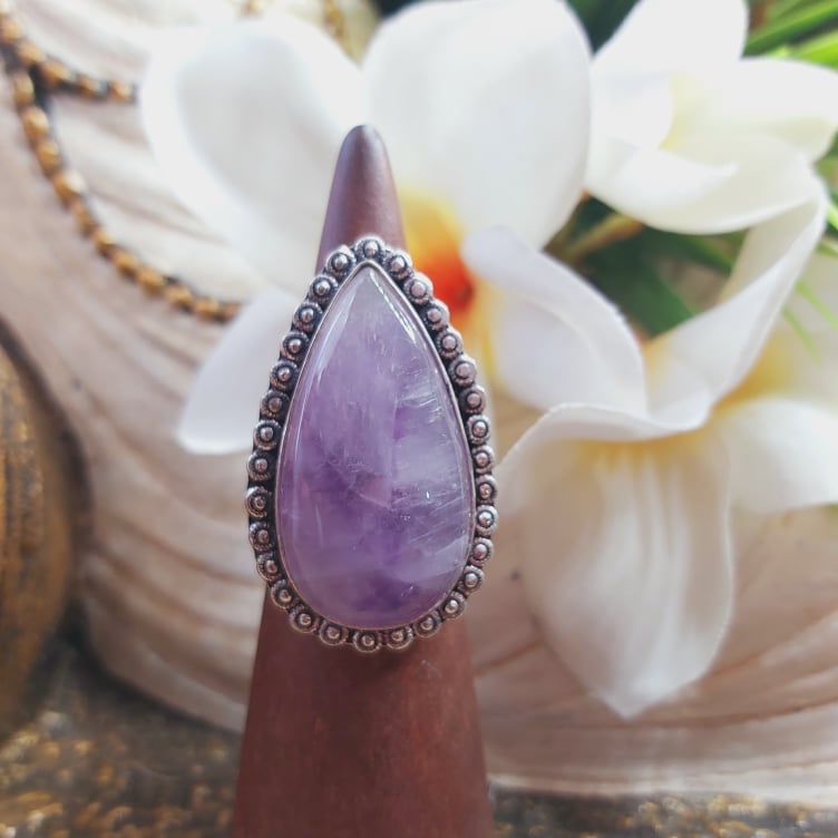 Amethyst Soul Star Protection Gemstone Ring Size US 6.5 (E1754)