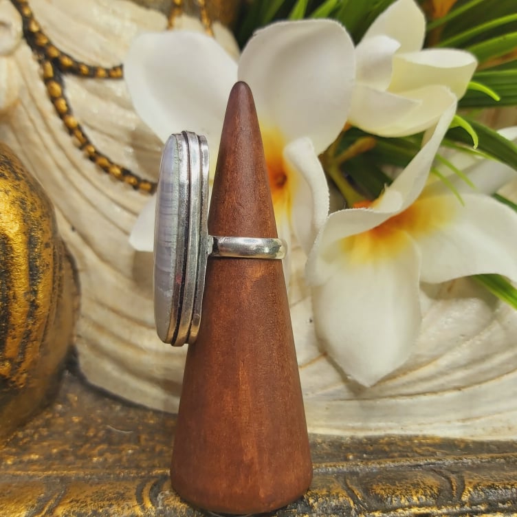 Blue Lace Agate Spiritual Guidance Gemstone Ring Size US 6 (E1761)