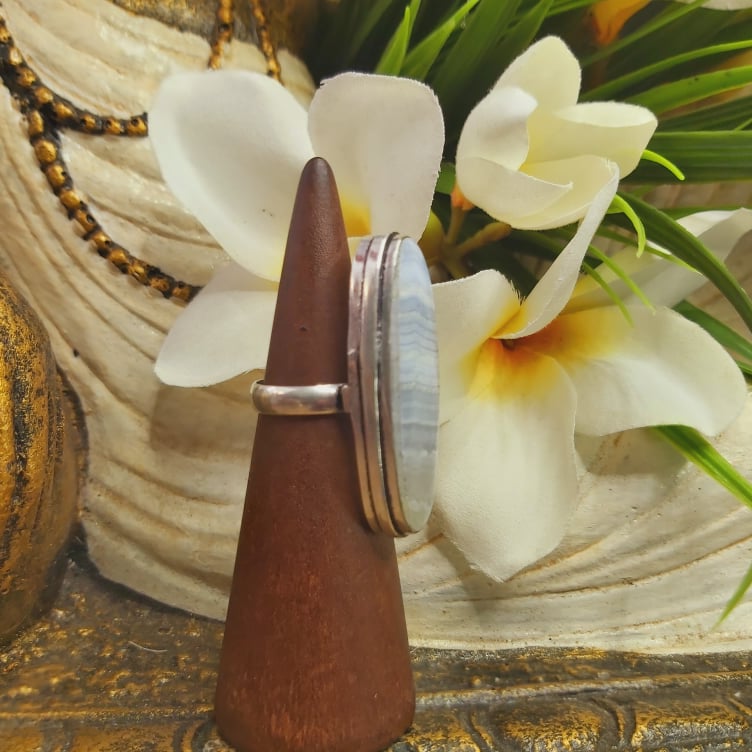 Blue Lace Agate Spiritual Guidance Gemstone Ring Size US 6 (E1761)