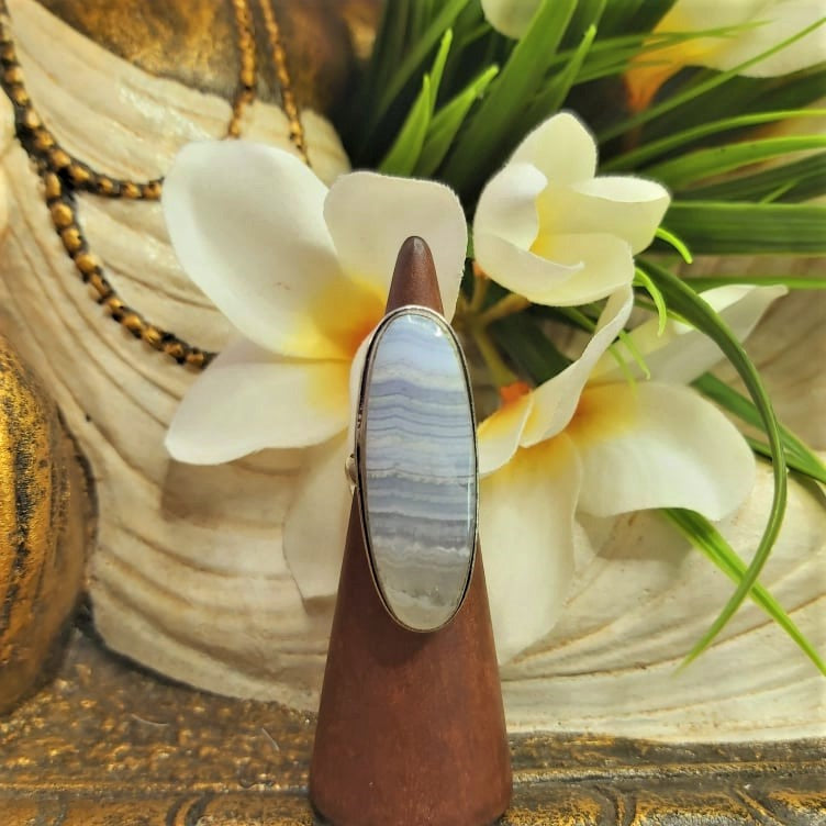 Blue Lace Agate Spiritual Guidance Gemstone Ring Size US 6 (E1761)