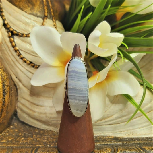 Blue Lace Agate Spiritual Guidance Gemstone Ring Size US 6 (E1761)