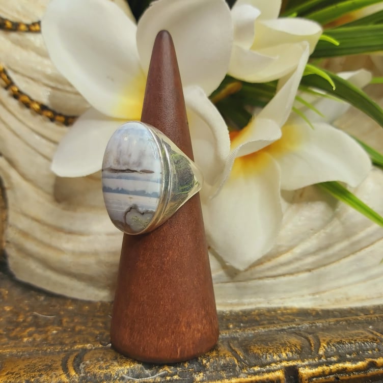 Owyhee Blue Opal Angelic Gemstone Ring US 8.5 (E1762)