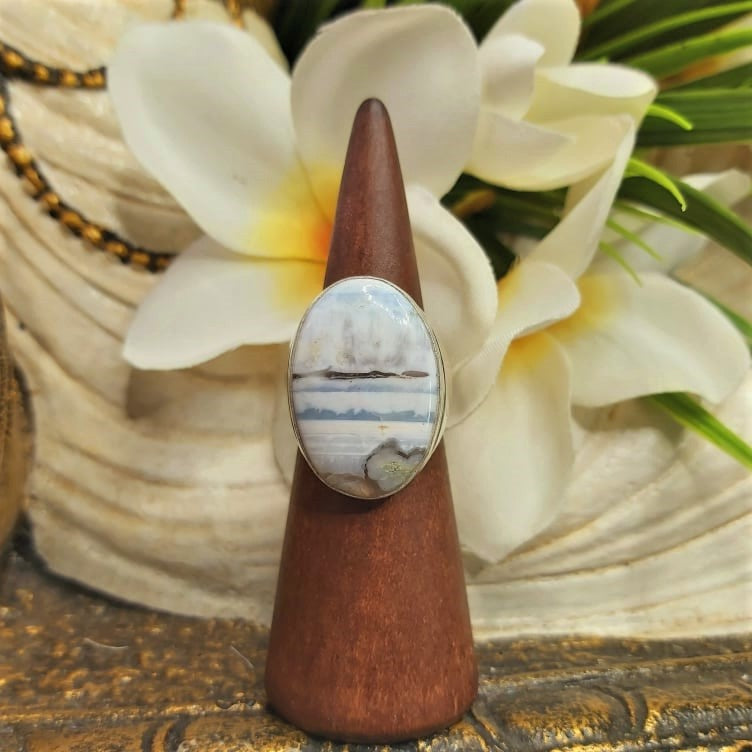 Owyhee Blue Opal Angelic Gemstone Ring US 8.5 (E1762)