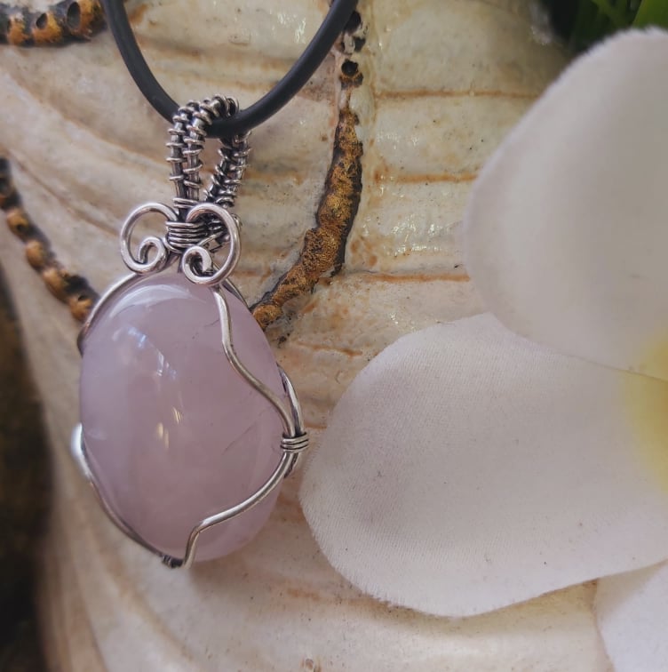 Rose Quartz Wire Wrapped Pendant (E1797)