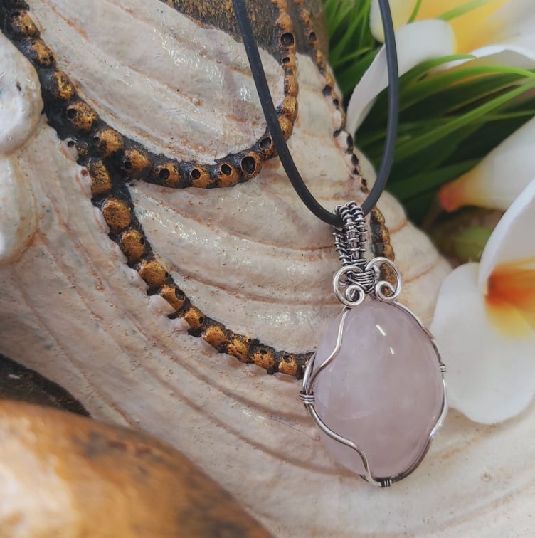 Rose Quartz Wire Wrapped Pendant (E1797)