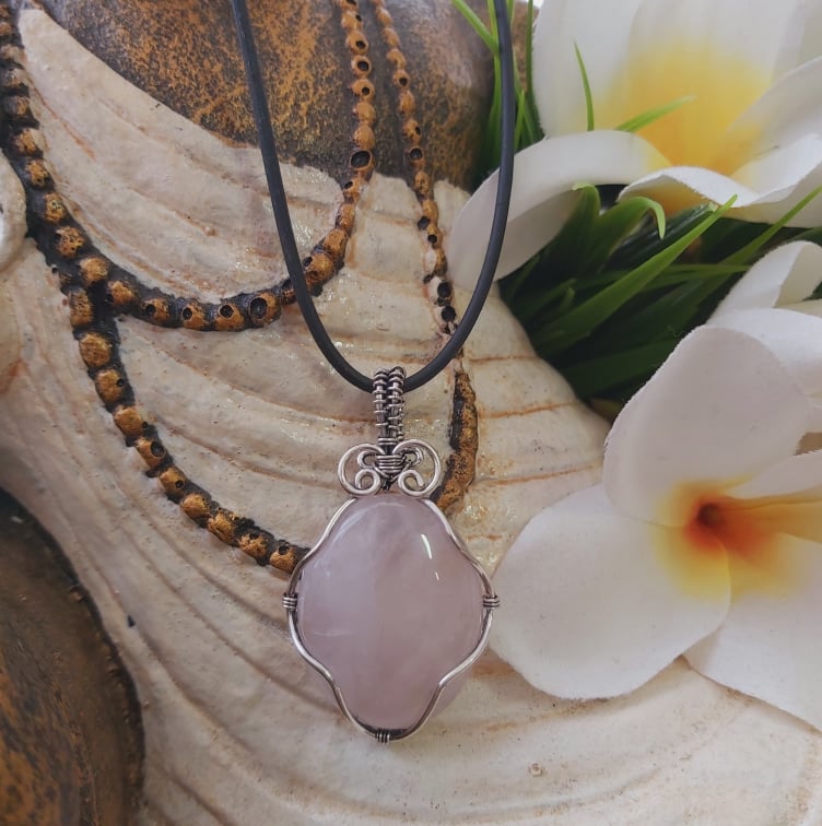 Rose Quartz Wire Wrapped Pendant (E1797)