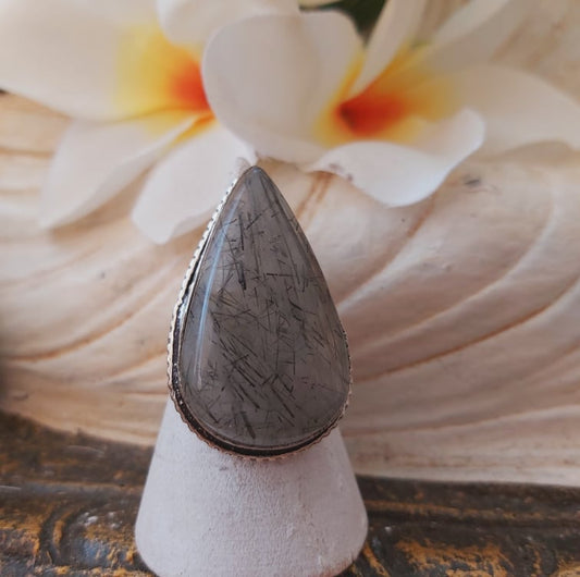Black Rutilated Quartz Will Power Gemstone Ring US 8 (E1845)