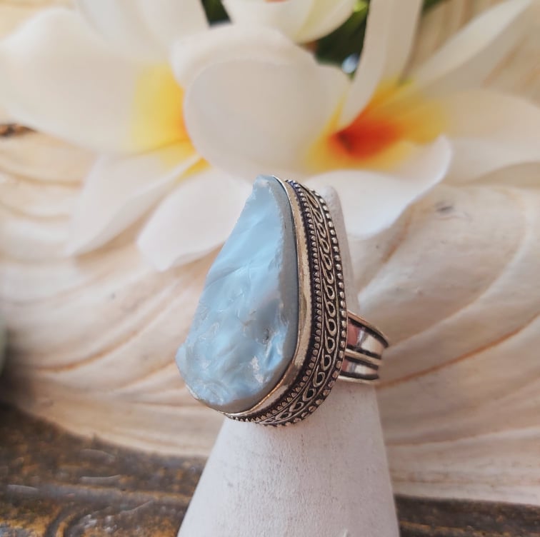 Owyhee Blue Opal Angelic Gemstone Ring US 6 (E1848)