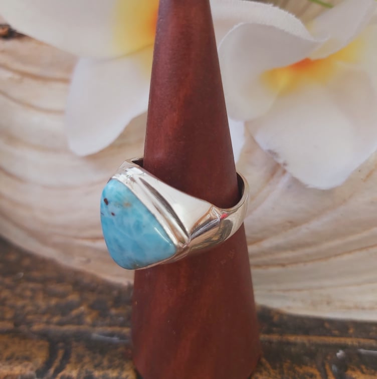 Larimar Emotional Healing Gemstone Ring US 9 (E1858)