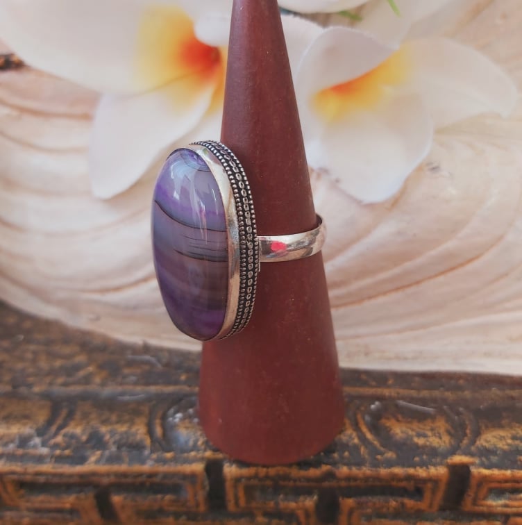 Agate Physical Wellbeing Gemstone Ring US 8 (E1865)