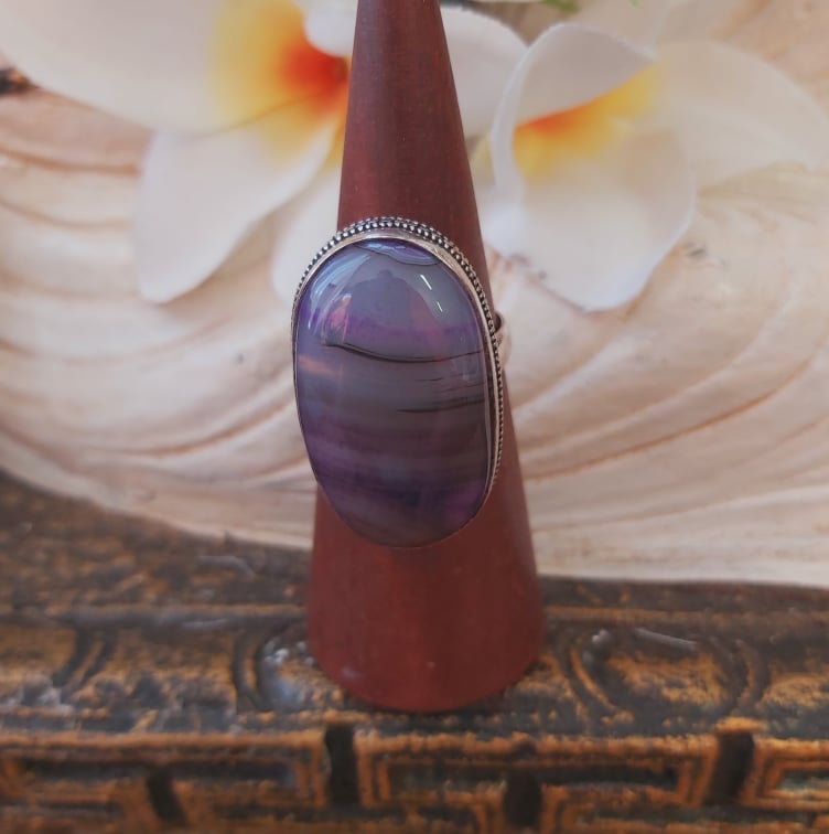 Agate Physical Wellbeing Gemstone Ring US 8 (E1865)