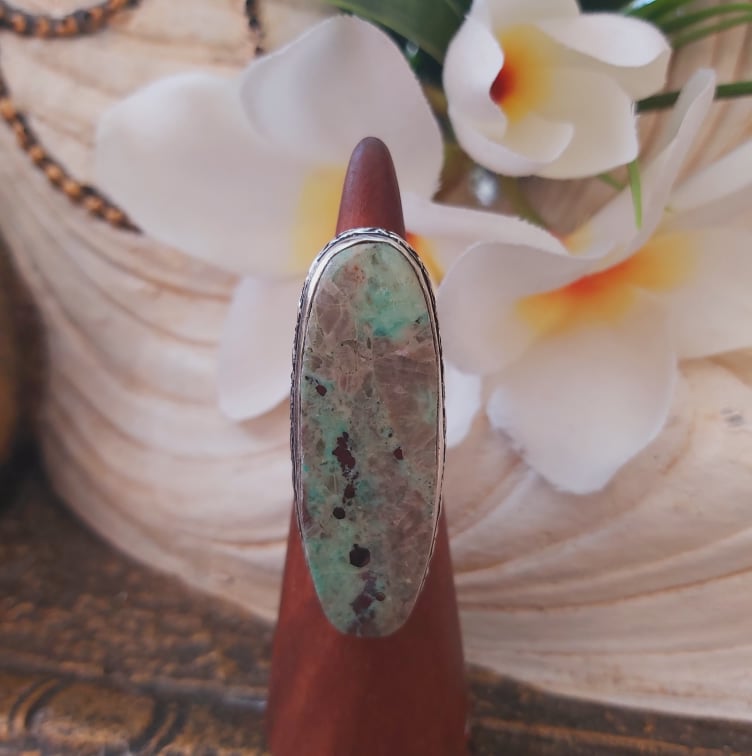 Chrysocolla Heart Chakra Gemstone Ring US 5.5 (E1874)