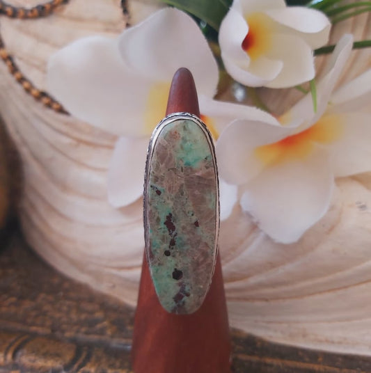 Chrysocolla Heart Chakra Gemstone Ring US 5.5 (E1874)