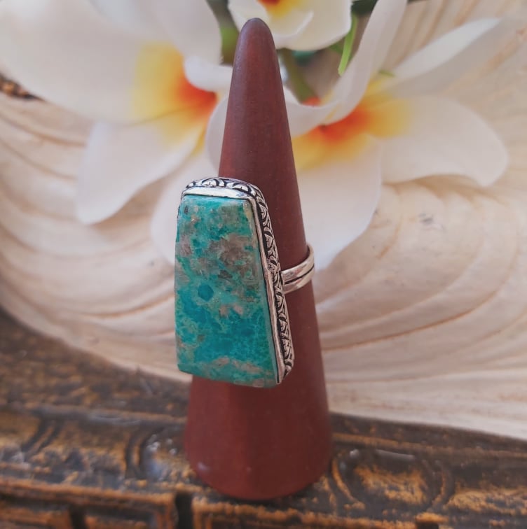 Chrysocolla Heart Chakra Gemstone Ring US 8 (E1875)