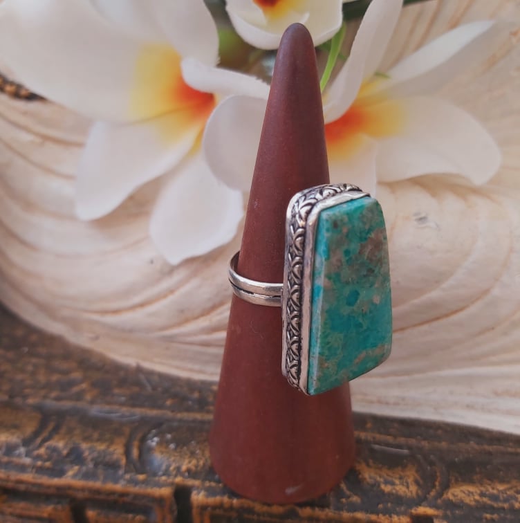 Chrysocolla Heart Chakra Gemstone Ring US 8 (E1875)