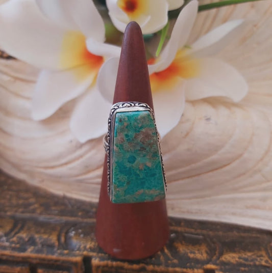 Chrysocolla Heart Chakra Gemstone Ring US 8 (E1875)