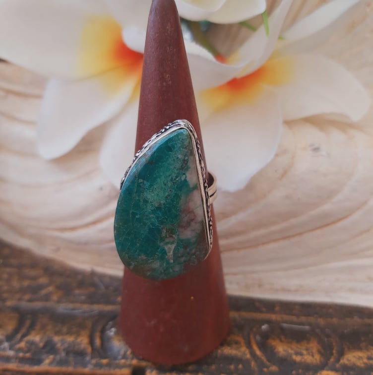 Chrysocolla Heart Chakra Gemstone Ring US 9 (E1876)