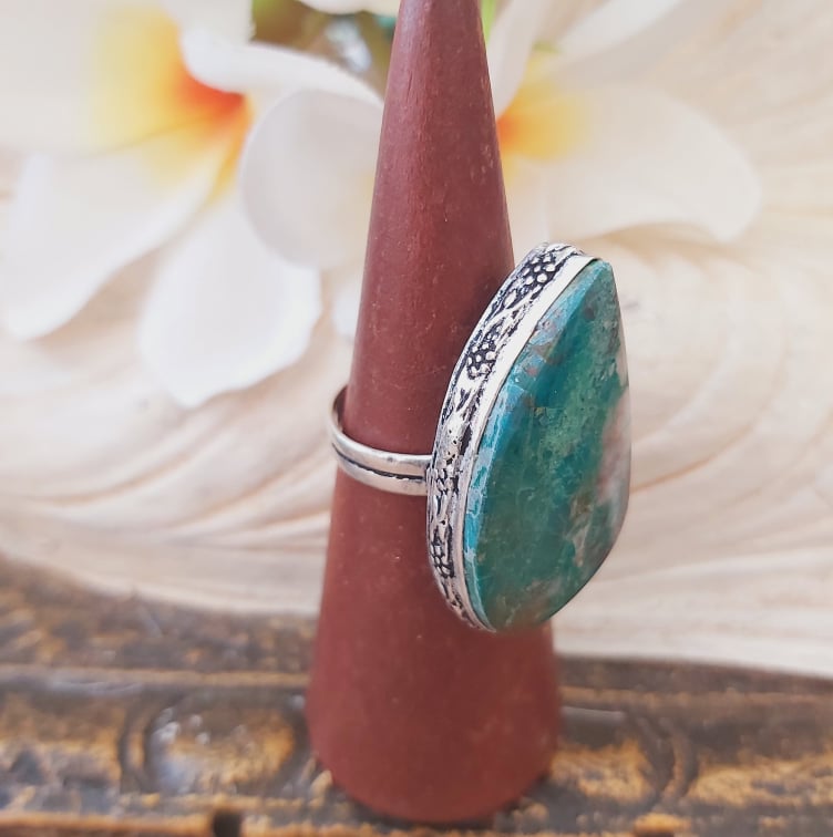 Chrysocolla Heart Chakra Gemstone Ring US 9 (E1876)