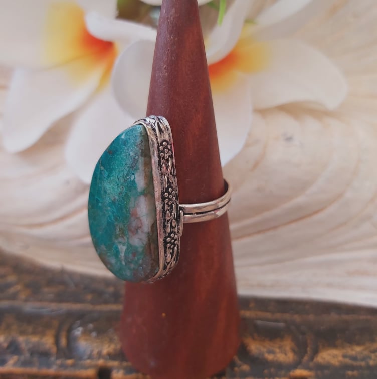 Chrysocolla Heart Chakra Gemstone Ring US 9 (E1876)
