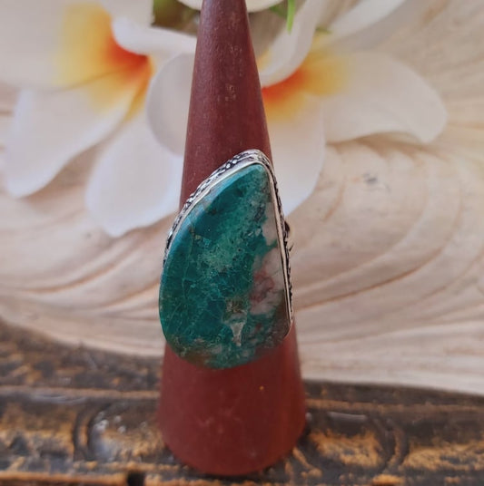 Chrysocolla Heart Chakra Gemstone Ring US 9 (E1876)