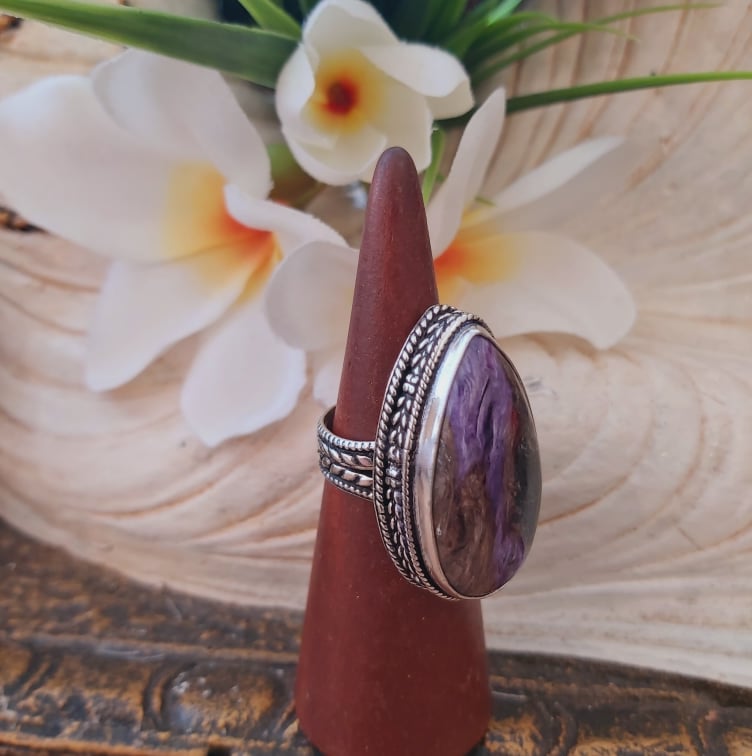 Charoite Spiritual Path Gemstone Ring  Size US 8 (E1879)