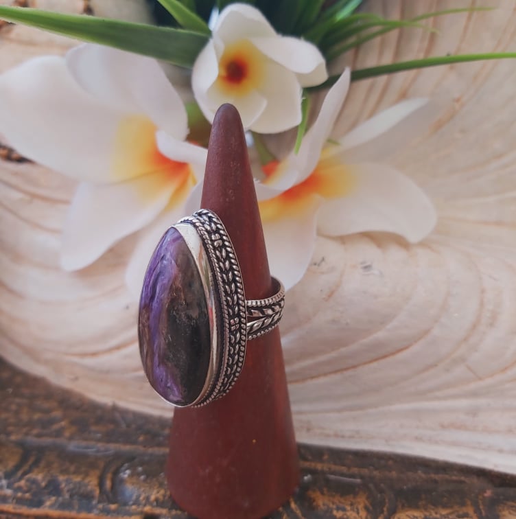 Charoite Spiritual Path Gemstone Ring  Size US 8 (E1879)