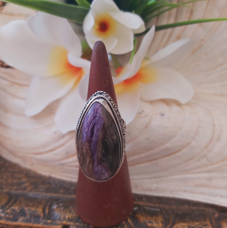 Charoite Spiritual Path Gemstone Ring  Size US 8 (E1879)