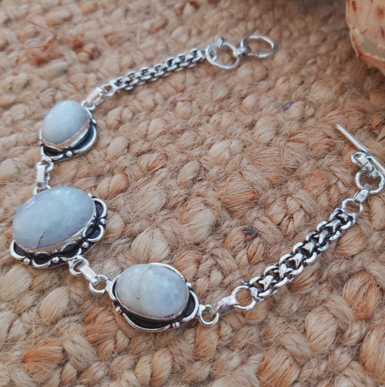 Rainbow Moonstone Gemstone Bracelet 22 cm (E1954)