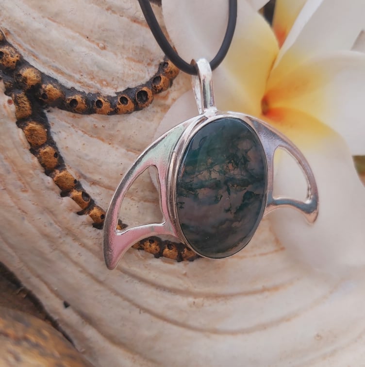 Moss Agate Forgiveness Gemstone Pendant (E1997)