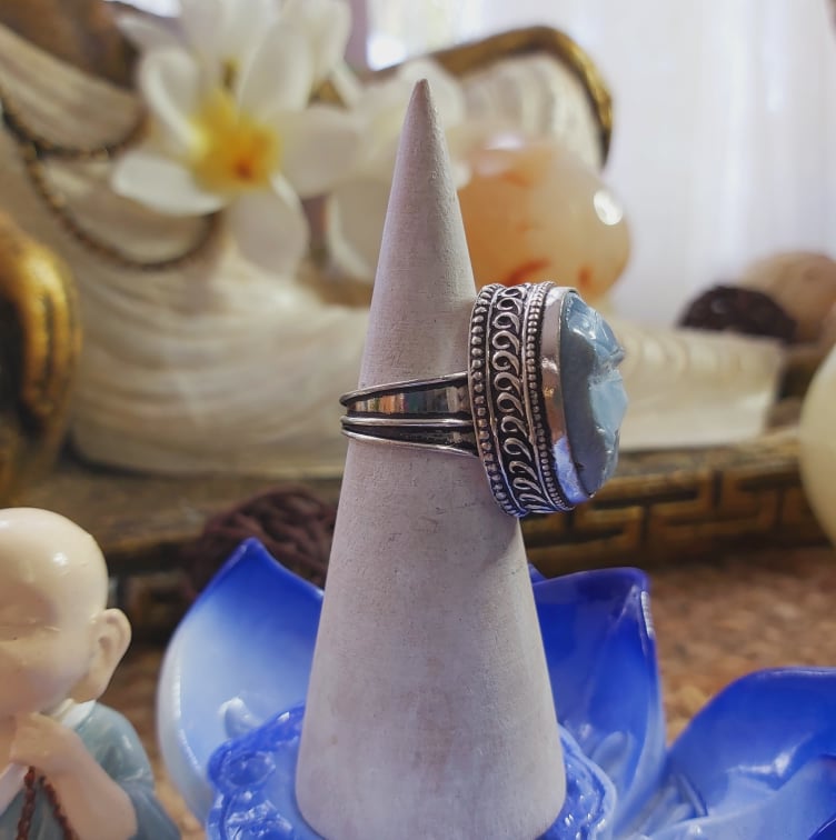 Owyhee Blue Opal Angelic Gemstone Ring US 6.5 (E2043)