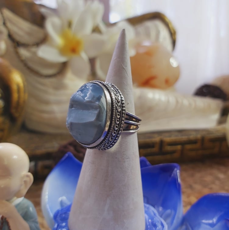 Owyhee Blue Opal Angelic Gemstone Ring US 6.5 (E2043)