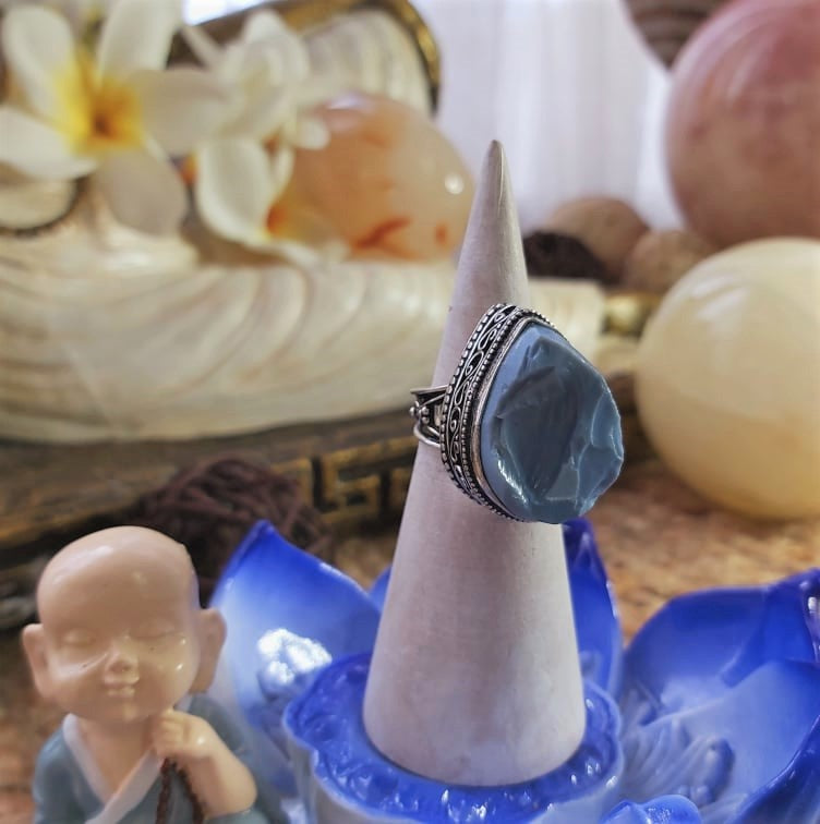 Owyhee Blue Opal Angelic Gemstone Ring US 7 (E2044)