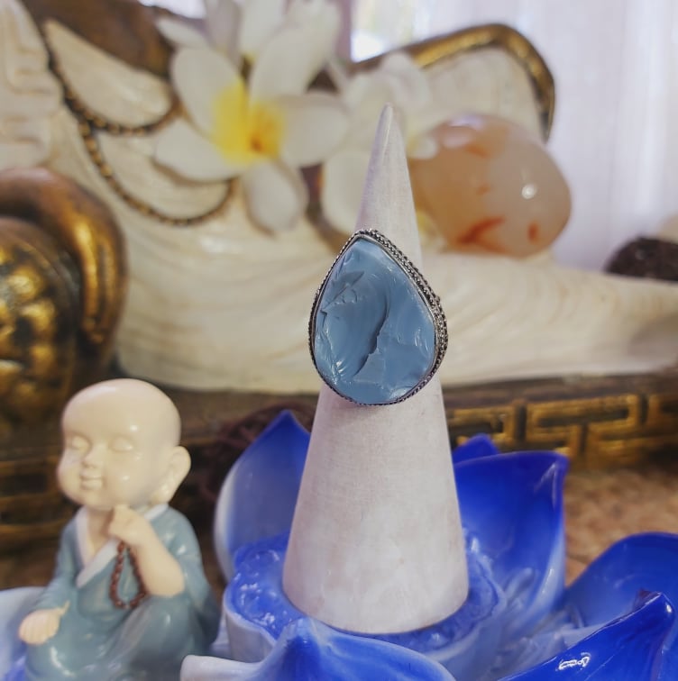 Owyhee Blue Opal Angelic Gemstone Ring US 7 (E2044)