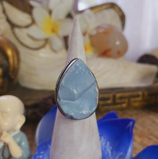 Owyhee Blue Opal Angelic Gemstone Ring US 7.5 (E2045)
