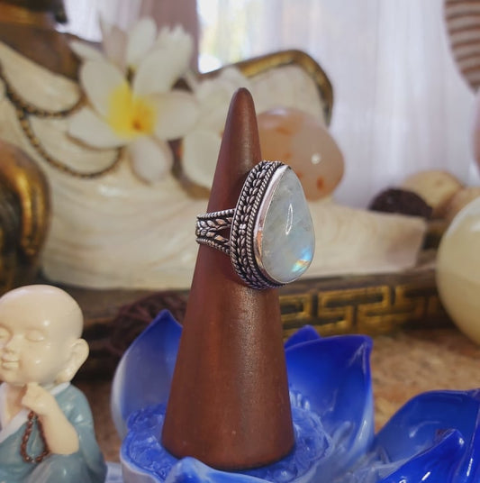 Rainbow Moonstone Ring Size US 6 (E2048)