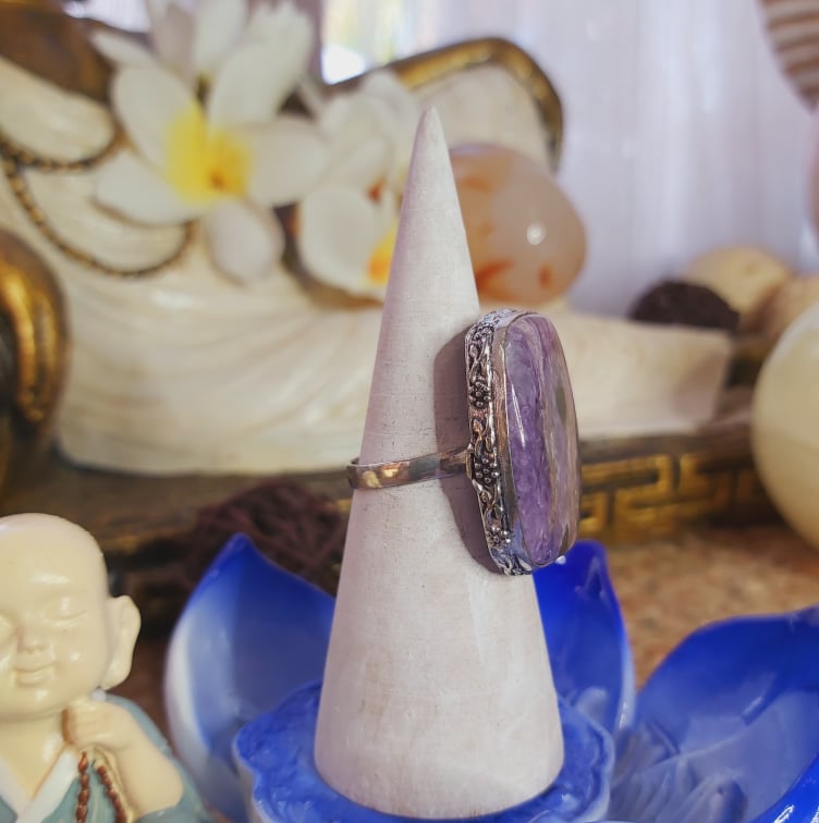 Charoite Spiritual Path Gemstone Ring Size US 9.5 (E2061)