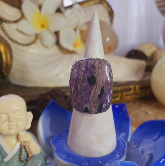 Charoite Spiritual Path Gemstone Ring Size US 9.5 (E2061)