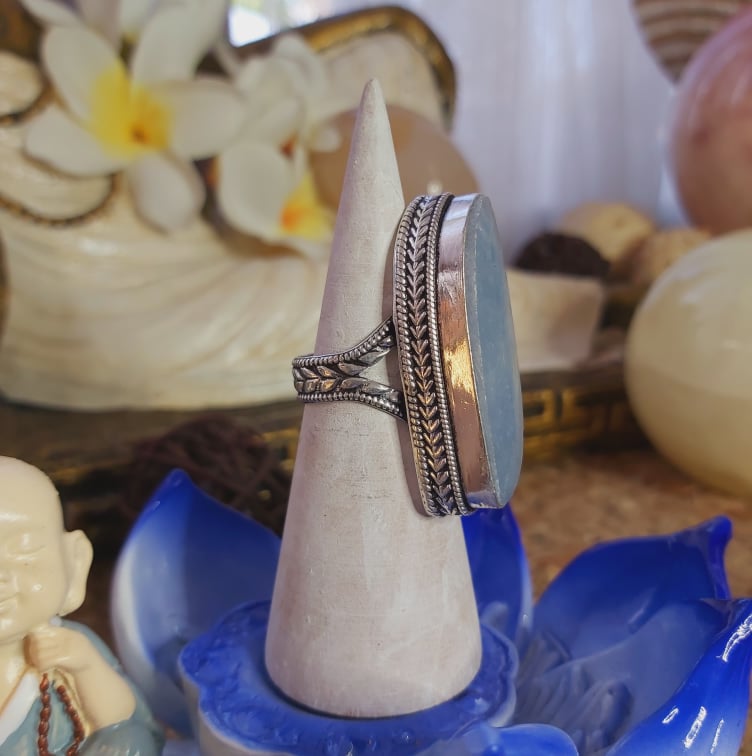 Angelite Inner Peace Gemstone Ring Size US 8 (E2068)