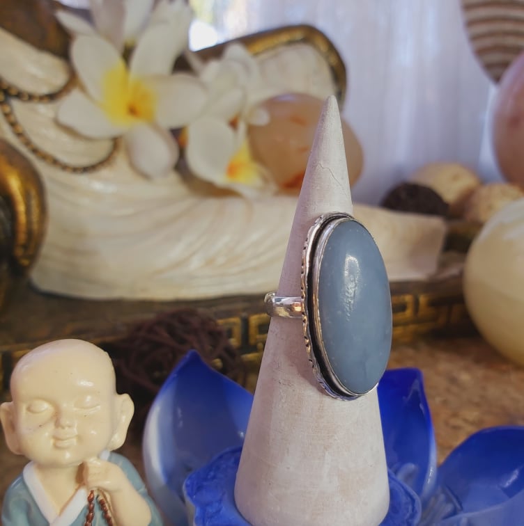 Angelite Inner Peace Gemstone Ring Size US 9.5 (E2070)