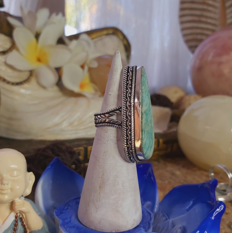 Amazonite Speaking Ones Truth Ring US 6 (E2071)