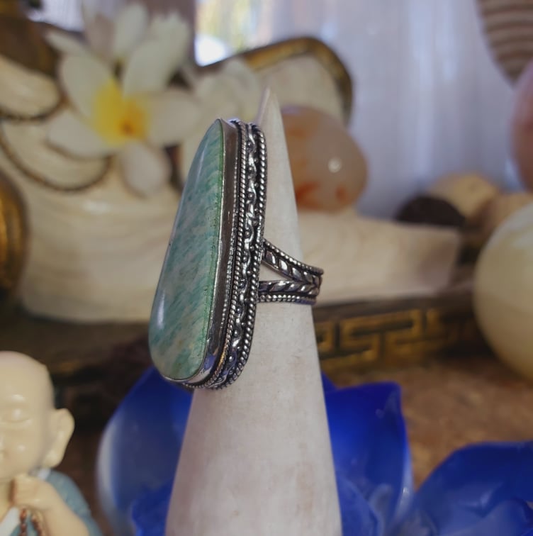 Amazonite Speaking Ones Truth Ring US 6 (E2071)