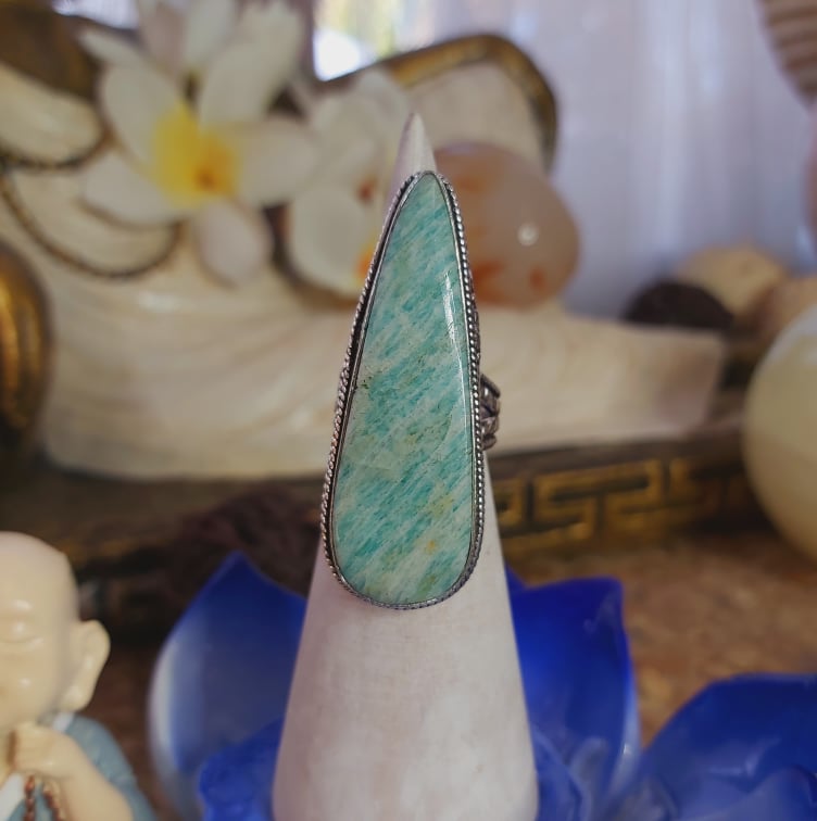 Amazonite Speaking Ones Truth Ring US 6 (E2071)