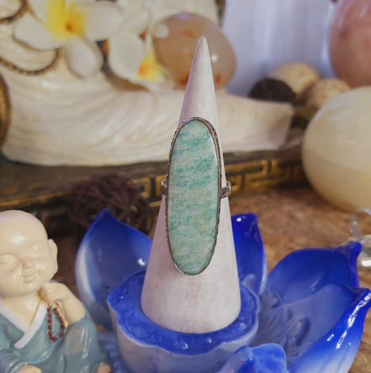 Amazonite Speaking Ones Truth Gemstone Ring US 9 (E2072)