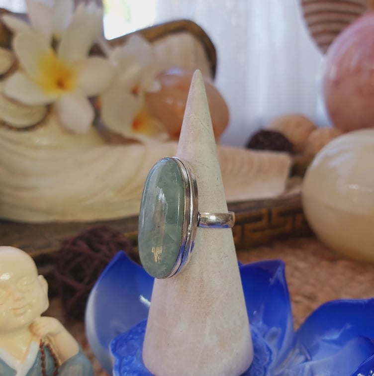Aquamarine Stone of Courage Ring Size US 9.5 (E2079)