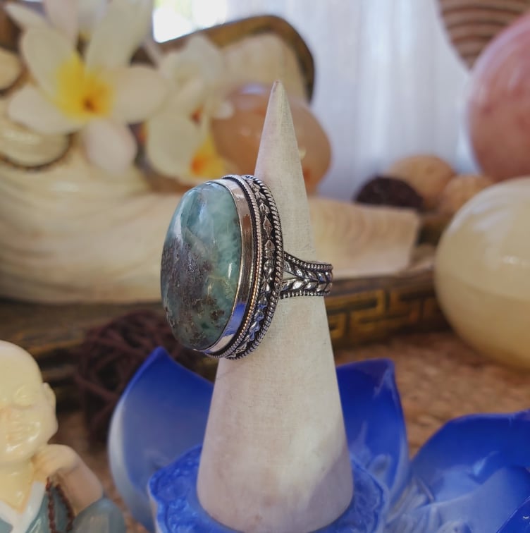 Larimar Emotional Healing Gemstone Ring US 7 (E2081)
